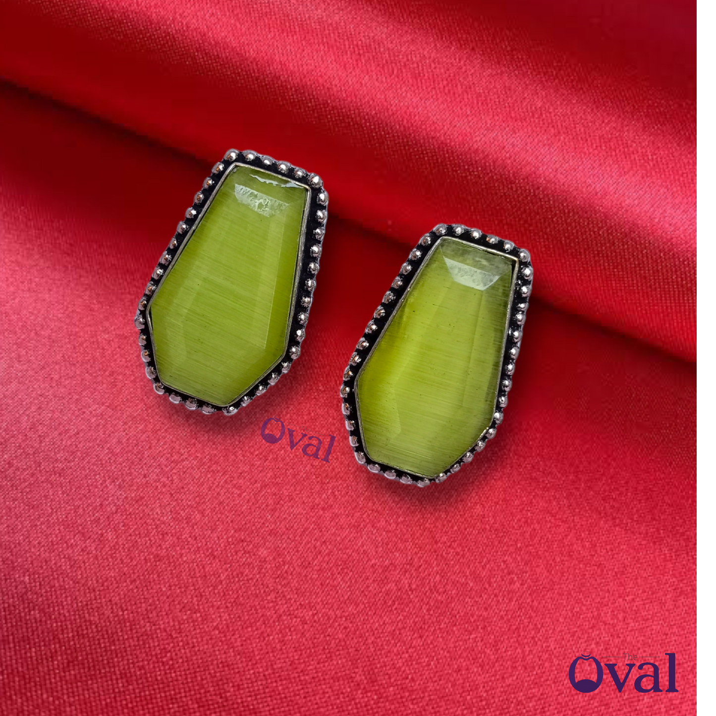 Green Cats Eye Gemstone Earrings