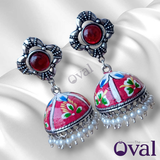 Shahi  Red Oxidized  Moti Navratri Jhumka