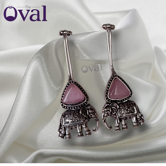Silver Color Elephant Long Dangle Earring