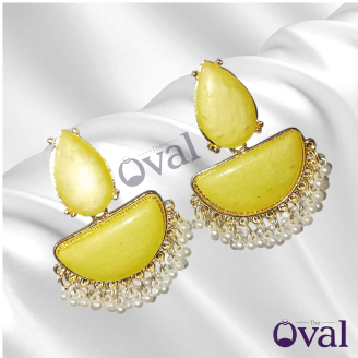 Glaciers Diya Shape Beaded Yellow Earrings